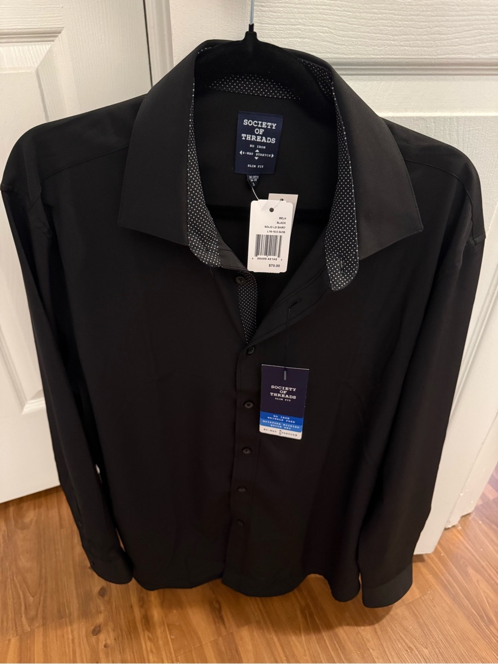 Society Of Threads Black Men's Dress Shirt with Polka Dot Trim